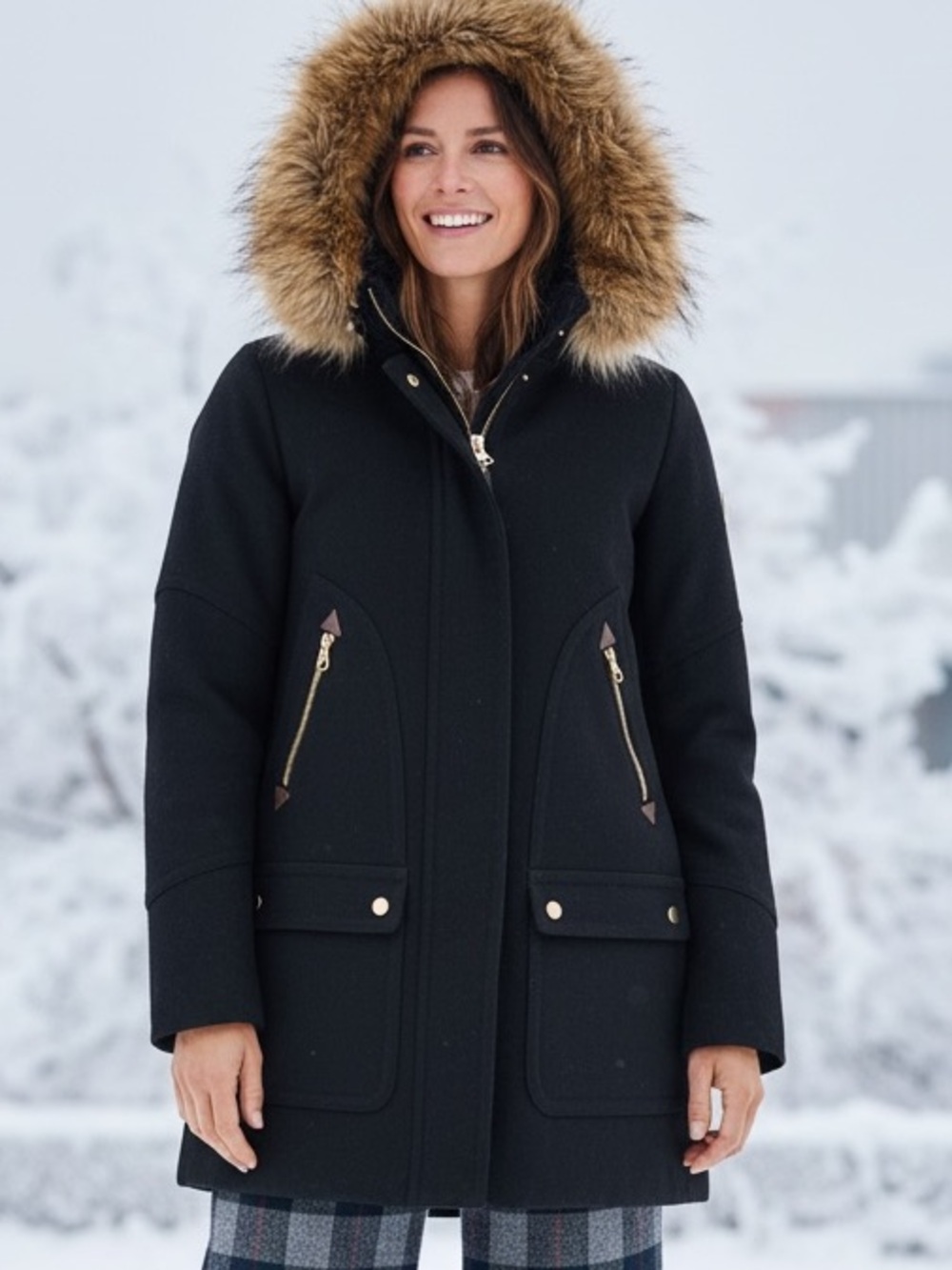 J. Crew Chateau parka in Italian Stadium Cloth in Black Women 00P New with tags